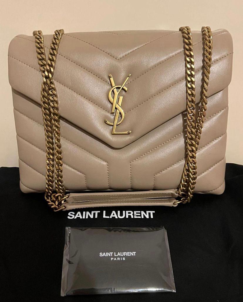 Saint Laurent Loulou small dark beige